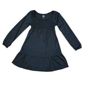 SO Women’s Medium Black Smocked Babydoll Dress Long Sleeve Stretch Ruffle Hem